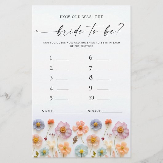 パステルピンクボホワイルドフラワーズブライダルシャワーゲーム (正面)