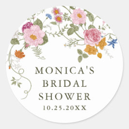 パステルピンクボホワイルドフラワーズブライダルシャワー ラウンドシール