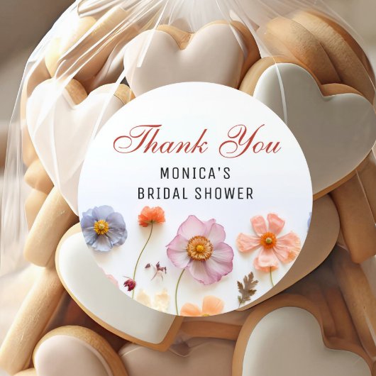 パステルピンクボホワイルドフラワーズブライダルシャワー ラウンドシール