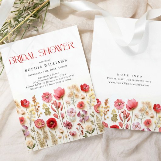パステルピンクボホワイルドフラワーズブライダルシャワー 招待状