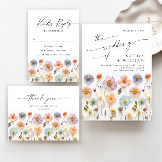 パステルピンクボホワイルドフラワーズブライダルシャワー 招待状