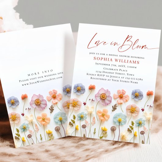 パステルピンクボホワイルドフラワーズブライダルシャワー 招待状