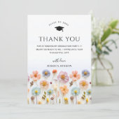 パステルピンクボホワイルドフラワーズ写真卒業 サンキューカード (スタンド正面)