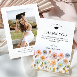 パステルピンクボホワイルドフラワーズ写真卒業 サンキューカード