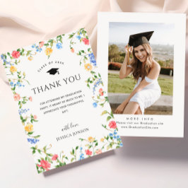 パステルピンクボホワイルドフラワーズ写真卒業 サンキューカード