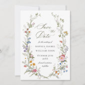 パステルピンクボホワイルドフラワーズ結婚フローラ セーブザデート (正面)