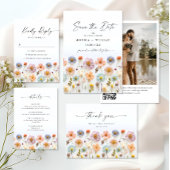 パステルピンクボホワイルドフラワーズ結婚フローラ 招待状