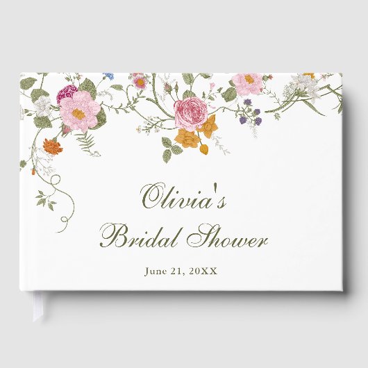 パステルピンクボホワイルドフラワーブライダルシャワー ゲストブック (正面)