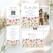パステルピンクボホワイルドフラワーリハーサルディナー 招待状