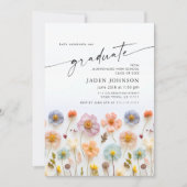 パステルピンクボホワイルドフラワー卒業パーティー写真 招待状 (正面)