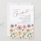 パステルピンクボホワイルドフラワー卒業パーティー写真 招待状 (正面)