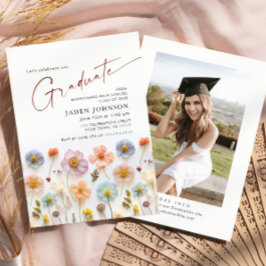 パステルピンクボホワイルドフラワー卒業パーティー写真 招待状