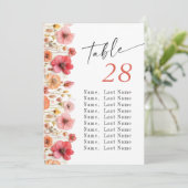パステルピンクボホワイルドフラワー結婚のテーブル番号 招待状 (スタンド正面)