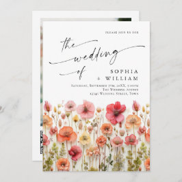 パステルピンクボホワイルドフラワー結婚ズのQRコード写真 招待状