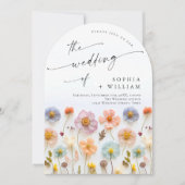 パステルピンクボホワイルドフラワー結婚ズのQRコード写真 招待状 (正面)