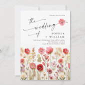 パステルピンクボホワイルドフラワー結婚ズのQRコード写真 招待状 (正面)