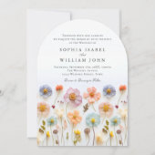 パステルピンクボホワイルドフラワー結婚ズのQRコード写真 招待状 (正面)