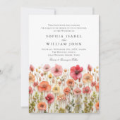 パステルピンクボホワイルドフラワー結婚ズのQRコード写真 招待状 (正面)