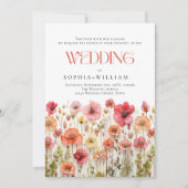 パステルピンクボホワイルドフラワー結婚ズのQRコード写真 招待状 (正面)