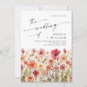 パステルピンクボホワイルドフラワー結婚ズのQRコード 招待状 (正面)