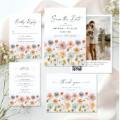 パステルピンクボホワイルドフラワー結婚ズのQRコード 招待状