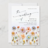 パステルピンクボホワイルドフラワー結婚ズ詳細 招待状 (正面)