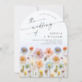 パステルピンクボホワイルドフラワー結婚ズ 招待状 (正面)