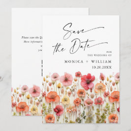 パステルピンクボホワイルドフラワー結婚ズQRコード セーブザデート