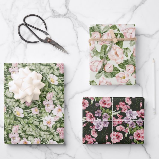 パステルピンクマグノリアバラ ラッピングペーパーシート (正面)