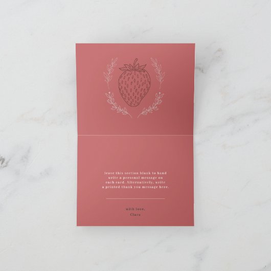 パステルピンクミニマリストストロベリー誕生日 サンキューカード (内部)