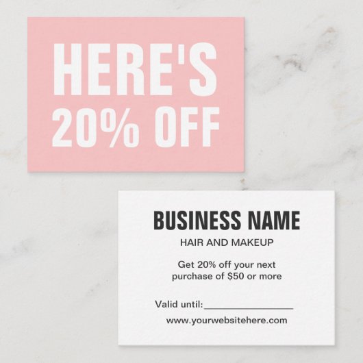 パステルピンクミニマリストトレンディーシンプル割引カード 割引カード (正面/裏面)