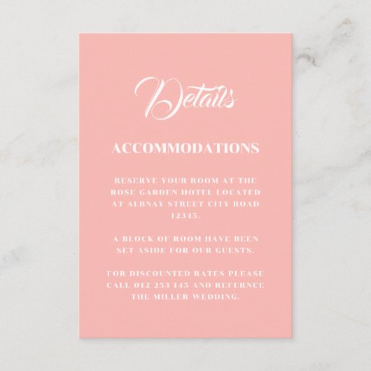 パステルピンクミニマ結婚リスト エンクロージャーカード (正面)