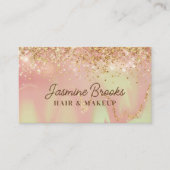 パステルピンクミントアンド金ゴールドグリッター 名刺 (正面)