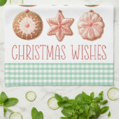 パステルピンクミントグリーンジンジャーブレッドシュガークッキー キッチンタオル (折り畳み)