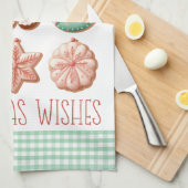 パステルピンクミントグリーンジンジャーブレッドシュガークッキー キッチンタオル (四つ折り)