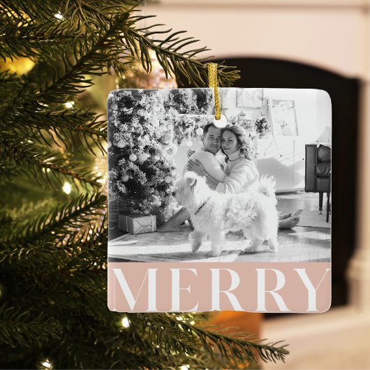 パステルピンクメリー&ファミリーフォト |ハッピーホリデー セラミックオーナメント