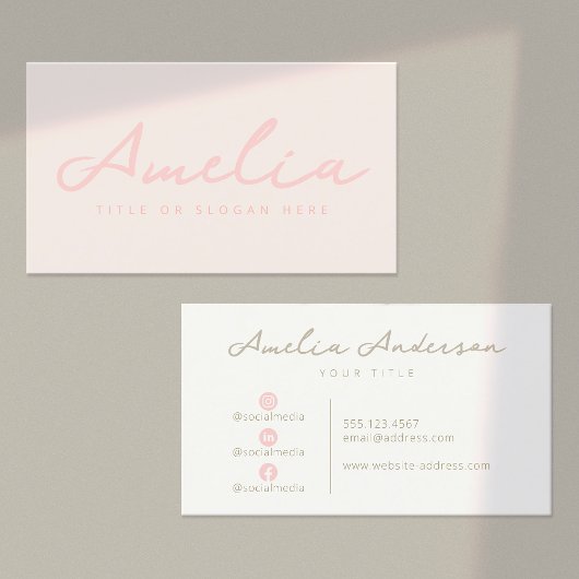 パステルピンクモダンプロフェッショナルソーシャルメディア 名刺