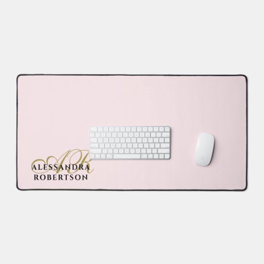 パステルピンクモノグラムスタイリッシュ金ゴールドブラックミニマリスト デスクマット (キーボード&マウス)