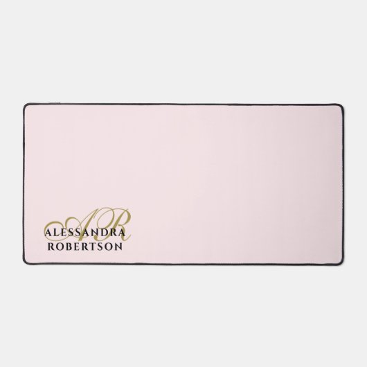 パステルピンクモノグラムスタイリッシュ金ゴールドブラックミニマリスト デスクマット (正面)