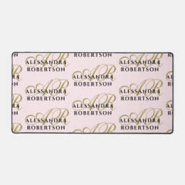 パステルピンクモノグラムパタースタイリッシュン金ゴールドブラック デスクマット