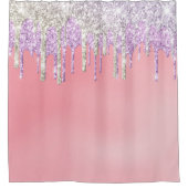 *~*パステルピンクラベンダー金ゴールドグリッタードリップAP7  シャワーカーテン (正面)