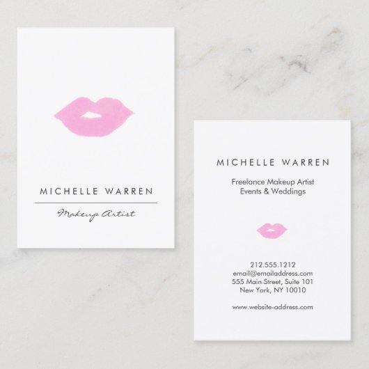 パステルピンクリップ水彩メイクアップアーティスト 名刺 (正面/裏面)