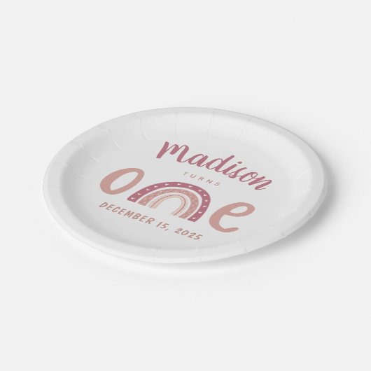 パステルピンクレインボーあなたの名前は1つの誕生日を変える ペーパープレート (アングル)