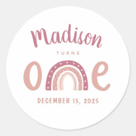 パステルピンクレインボーあなたの名前は1つの誕生日を変える ラウンドシール