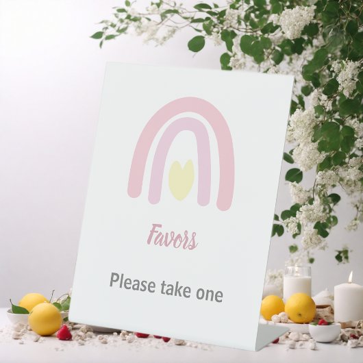 パステルピンクレインボーガールベビーシャワーゲストブック 台座サイン