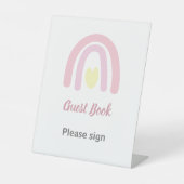 パステルピンクレインボーガールベビーシャワーゲストブック 台座サイン (正面)
