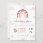 パステルピンクレインボークラウドバーチャルベビーシャワー 招待状 (正面)