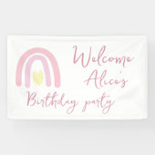 パステルピンクレインボーベビーガール1st誕生日パーティー 横断幕 (横)