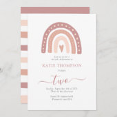 パステルピンクレインボーボホバーチャル第2誕生日 招待状 (正面/裏面)