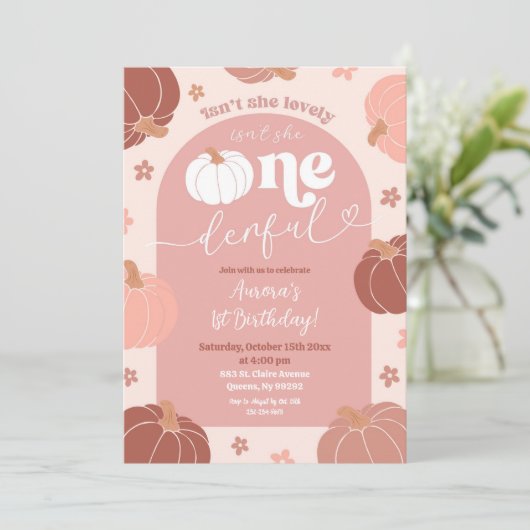 パステルピンクレトロパンプキンファースト誕生日 招待状 (スタンド正面)